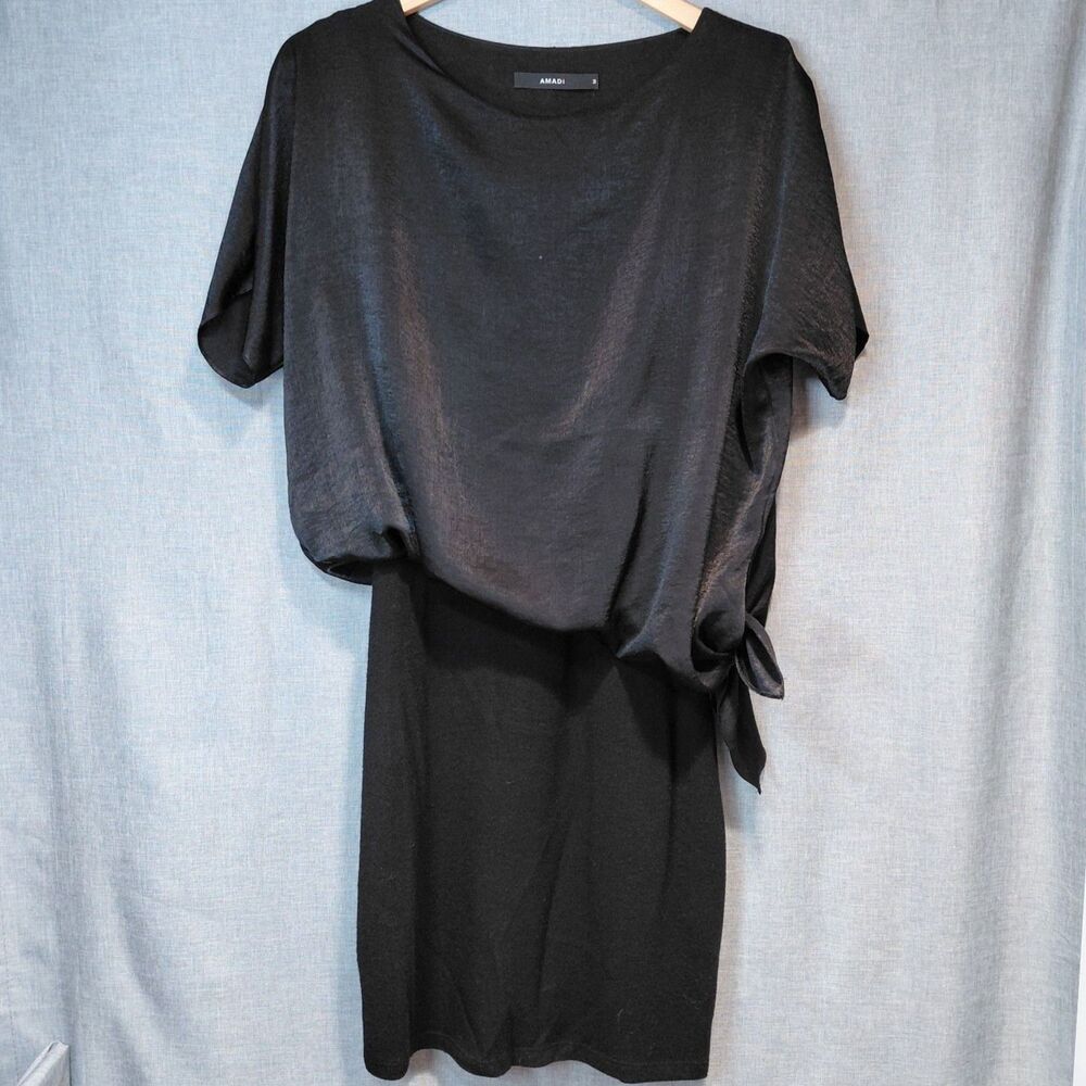 Anthropologie Amadi Mixed Material Blouson Satin Top Stretch Bodycon Skirt Sz M